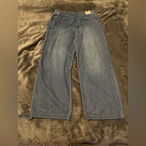 Sincerely Jules Parachute Pants Blue Women Large. Drawstring. Side Pocket. NWT